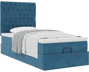 vidaXL Rama łóżka otomana z materacami, niebieska, 90x200 cm, aksamit 5