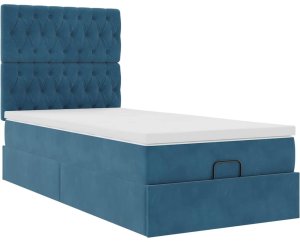 vidaXL Rama łóżka otomana z materacami, niebieska, 90x200 cm, aksamit 6