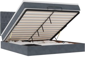 vidaXL Rama łóżka otomana z materacami, szara, 200x200 cm, aksamit 2