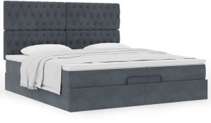vidaXL Rama łóżka otomana z materacami, szara, 200x200 cm, aksamit 4