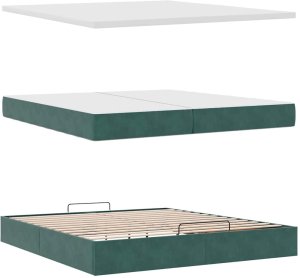 vidaXL Rama łóżka otomana z materacami, zielona, 200x200 cm, aksamit 9