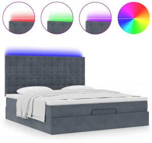 vidaXL Rama łóżka otomana z materacami, szara, 200x200 cm, aksamit 4