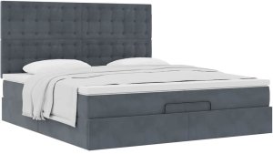 vidaXL Rama łóżka otomana z materacami, szara, 200x200 cm, aksamit 6