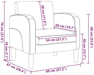 vidaXL Sofa Fotel z Podłokietnikami Czarny 54 cm Skóra ekologiczna 8
