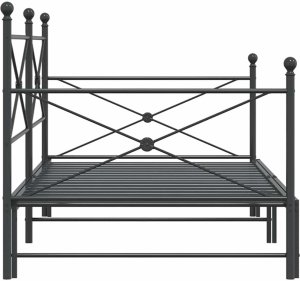 vidaXL Łóżko dzienne wysuwanym pojemnikiem bez materaca czarne stalowe 7