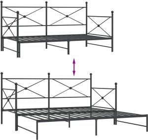 vidaXL Łóżko dzienne wysuwanym pojemnikiem bez materaca czarne stalowe 9