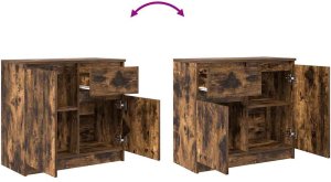 vidaXL Komoda z szufladą Dąb wędzony 71x35x65 cm Drewno klejone 8