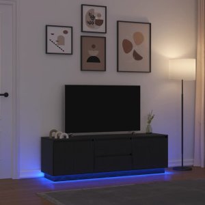 vidaXL Szafka RTV z oświetleniem LED Czarny Dąb 160,5x41x50 cm 1