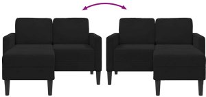 vidaXL Sofa 2-osobowa z leżanką w kształcie litery L Czarna 125 cm 7