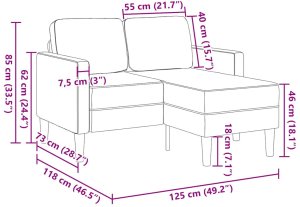 vidaXL Sofa 2-osobowa z leżanką w kształcie litery L Czarna 125 cm 10