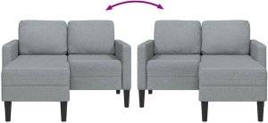 vidaXL Sofa 2-osobowa z szezlongiem w kształcie litery L, jasnoszara 7