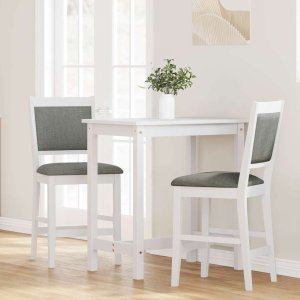 vidaXL Hokery barowe z poduszkami 2 szt. Białe lite drewno gumowe 3