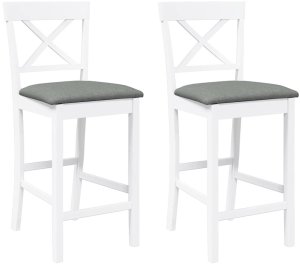 vidaXL Hokery barowe z poduszkami 2 szt. Białe lite drewno gumowe 2