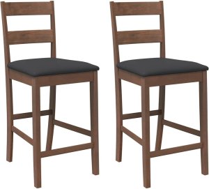 vidaXL Hokery barowe z poduszkami 2 szt. Brązowe lite drewno gumowe 2