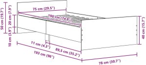 vidaXL Rama łóżka bez materaca, stare drewno, 75x190 cm 10