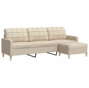vidaXL 3-osobowa sofa z podnóżkiem, kremowa, 210 cm, tkaniną 2
