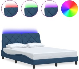 vidaXL Rama łóżka z LED bez materaca Niebieski 140x190 cm Tkanina 2