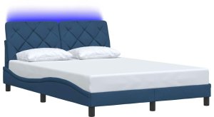 vidaXL Rama łóżka z LED bez materaca Niebieski 140x190 cm Tkanina 3