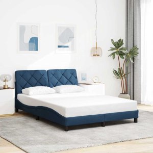 vidaXL Rama łóżka z LED bez materaca Niebieski 140x190 cm Tkanina 4