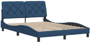 vidaXL Rama łóżka z LED bez materaca Niebieski 140x190 cm Tkanina 5