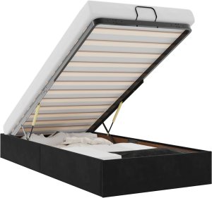 Rama łóżka otomana bez materaca, czarna, 90x200 cm, aksamit 2