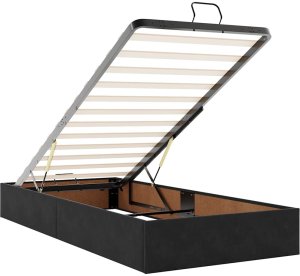 Rama łóżka otomana bez materaca, czarna, 90x200 cm, aksamit 10