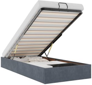 Rama łóżka otomana bez materaca, szara, 80x200 cm, aksamit 2