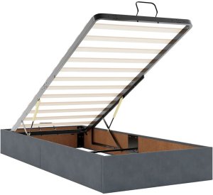 Rama łóżka otomana bez materaca, szara, 80x200 cm, aksamit 10