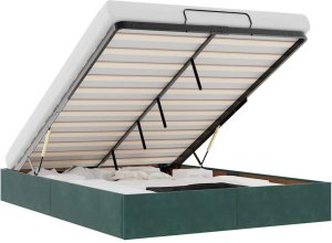 Rama łóżka otomana bez materacem, zielona, 140x200 cm, aksamit 2