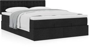 Łóżko otomana z materacem, czarne, 140x190 cm, tkanina 4