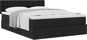 Łóżko otomana z materacem, czarne, 140x190 cm, tkanina 5