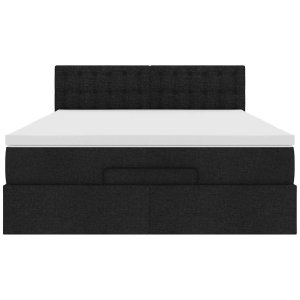 Łóżko otomana z materacem, czarne, 140x190 cm, tkanina 7