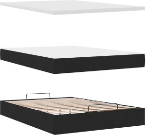 Łóżko otomana z materacem, czarne, 140x190 cm, tkanina 8