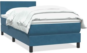 Łóżko kontynentalne z materacem, niebieskie, aksamit, 80x220 cm 2