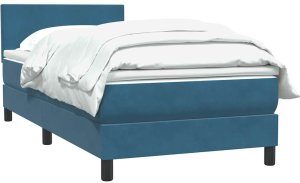 Łóżko kontynentalne z materacem, niebieskie, aksamit, 80x220 cm 3