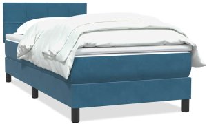 Łóżko kontynentalne z materacem, niebieskie, aksamit, 80x220 cm 2
