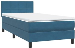 Łóżko kontynentalne z materacem, niebieskie, aksamit, 80x220 cm 4