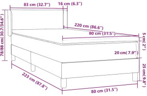 Łóżko kontynentalne z materacem, jasnoszare, aksamit, 80x220 cm 12