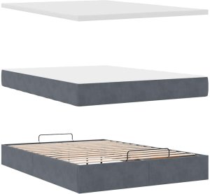 Rama łóżka otomana z materacami, szara, 140x200 cm, aksamit 11