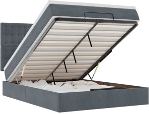 Rama łóżka otomana z materacami, szara, 140x200 cm, aksamit 2