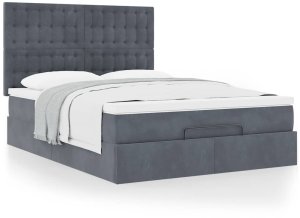 Rama łóżka otomana z materacami, szara, 140x200 cm, aksamit 4