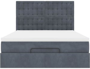 Rama łóżka otomana z materacami, szara, 140x200 cm, aksamit 7