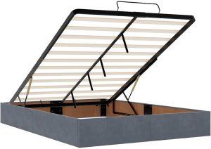 Rama łóżka otomana z materacami, szara, 140x200 cm, aksamit 10