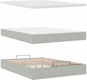 Rama łóżka otomana z materacami, szara, 140x200 cm, aksamit 11