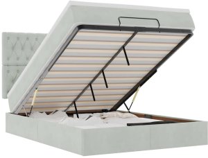 Rama łóżka otomana z materacami, szara, 140x200 cm, aksamit 2