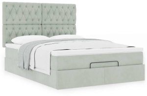 Rama łóżka otomana z materacami, szara, 140x200 cm, aksamit 4