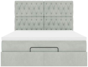 Rama łóżka otomana z materacami, szara, 140x200 cm, aksamit 7
