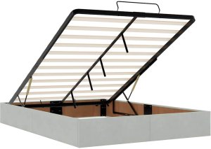 Rama łóżka otomana z materacami, szara, 140x200 cm, aksamit 10