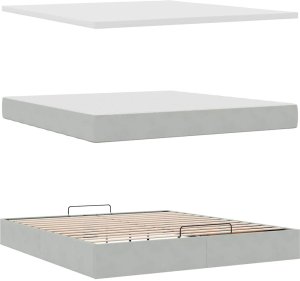 Rama łóżka otomana z materacami, szara, 180x200 cm, aksamit 11