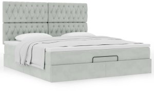 Rama łóżka otomana z materacami, szara, 180x200 cm, aksamit 4